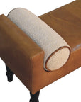 36" Brown And Walnut Genuine Leather And Solid Wood Upholstered Bench