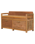 39" Tan And Oak Genuine Leather And Solid Wood Upholstered Storage Bench With Drawers