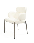 White And Gunmetal Boucle And Stainless Steel Dining Arm Chair