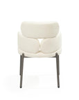 White And Gunmetal Boucle And Stainless Steel Dining Arm Chair