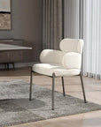 White And Gunmetal Boucle And Stainless Steel Dining Arm Chair