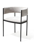 Set of Two Light Gray and Black Fabric and Steel Open Back Dining Arm Chairs