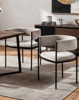 Set of Two Light Gray and Black Fabric and Steel Open Back Dining Arm Chairs