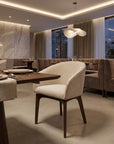 Taupe and Brown Boucle And Faux Leather Dining Arm Chair