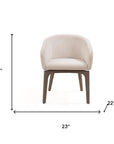 Taupe and Brown Boucle And Faux Leather Dining Arm Chair