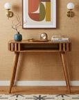 33" Oak Solid Wood Console Table With Shelf