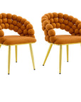 Set of Two Orange And Gold Velvet And Metal Open Back Dining Side Chairs