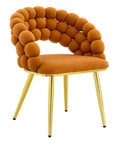 Set of Two Orange And Gold Velvet And Metal Open Back Dining Side Chairs