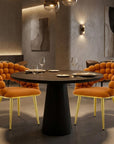 Set of Two Orange And Gold Velvet And Metal Open Back Dining Side Chairs