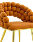 Set of Two Orange And Gold Velvet And Metal Open Back Dining Side Chairs
