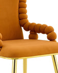 Set of Two Orange And Gold Velvet And Metal Dining Arm Chairs