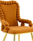 Set of Two Orange And Gold Velvet And Metal Dining Arm Chairs