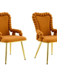 Set of Two Orange And Gold Velvet And Metal Dining Arm Chairs