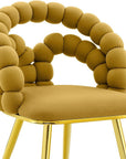 Set of Two Yellow And Gold Velvet And Metal Open Back Dining Arm Chairs