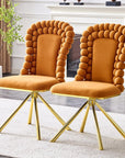 Set of Two Orange And Gold Velvet And Metal Dining Side Chairs