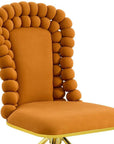 Set of Two Orange And Gold Velvet And Metal Dining Side Chairs