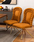 Set of Two Orange And Gold Velvet And Metal Dining Side Chairs