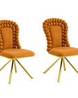 Set of Two Orange And Gold Velvet And Metal Dining Side Chairs