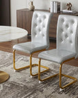 Set of Two Gray And Gold Tufted Faux Leather And Metal Dining Side Chairs
