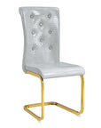 Set of Two Gray And Gold Tufted Faux Leather And Metal Dining Side Chairs