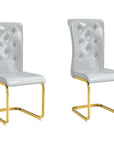 Set of Two Gray And Gold Tufted Faux Leather And Metal Dining Side Chairs