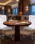 Set of Two White And Silver Tufted Faux Leather And Metal Dining Side Chairs
