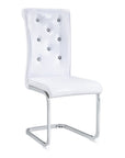 Set of Two White And Silver Tufted Faux Leather And Metal Dining Side Chairs