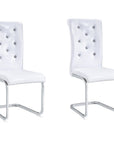 Set of Two White And Silver Tufted Faux Leather And Metal Dining Side Chairs