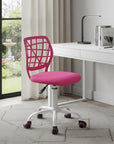 Pink and White Adjustable Height Swivel Rolling Office Chair