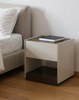 23" Light Gray And Walnut Wood One Drawer Nightstand