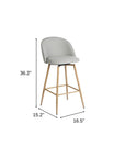 Set of Two 27" Gray And Oak Fabric And Metal Low Back Counter Height Swivel Bar Chairs