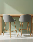 Set of Two 27" Gray And Oak Fabric And Metal Low Back Counter Height Swivel Bar Chairs