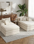 Set of Two 79" White Corduroy Chaise Lounge Chairs With Toss Pillows