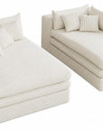 Set of Two 79" White Corduroy Chaise Lounge Chairs With Toss Pillows