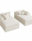 Set of Two 79" White Corduroy Chaise Lounge Chairs With Toss Pillows