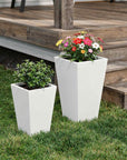 Set of Two White Magnesium Oxide Rectangular Planter Box