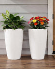 Set of Two White Recycled Plastic Round Self Watering Planter Box