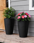 Set of Two Black Recycled Plastic Round Self Watering Planter Box