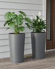 Set of Two Light Gray Heavy Duty Plastic Cylindrical Planter Pots