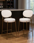 Set of Two 29" White And Gold Velvet And Metal Low Back Bar Height Bar Chairs