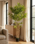 70" Green Artificial Bamboo Tree In Cylindrical Black Pot