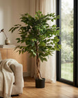 47" Green Artificial Ficus Tree In Cylindrical Black Pot