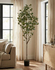 71" Green Artificial Eucalyptus Tree In Cylindrical Black Pot