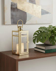 12" Clear And Gold Glass And Stainless Steel Tabletop Lantern Candle Holder