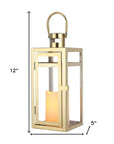 12" Clear And Gold Glass And Stainless Steel Tabletop Lantern Candle Holder