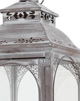 Set of Three Clear And Gray Glass And Metal Tabletop Lantern Candle Holders