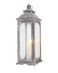 Set of Three Clear And Gray Glass And Metal Tabletop Lantern Candle Holders
