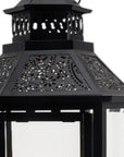Set of Three Clear And Black Glass And Metal Floor Lantern Candle Holders