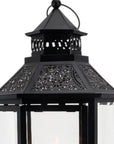 Set of Three Clear And Black Glass And Metal Floor Lantern Candle Holders
