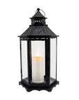 Set of Three Clear And Black Glass And Metal Floor Lantern Candle Holders